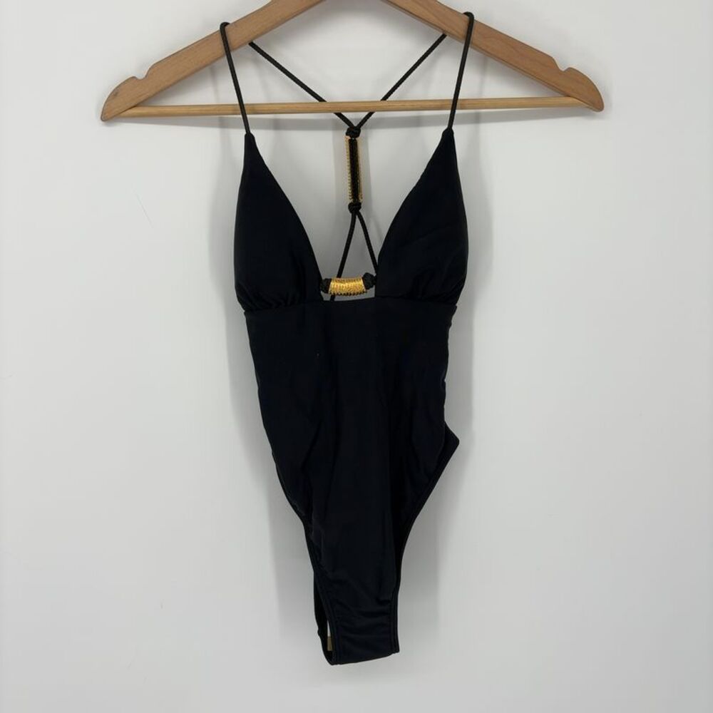 Vix Hermanny Matte Stacy One-Piece Black Swimsuit with Gold Accent